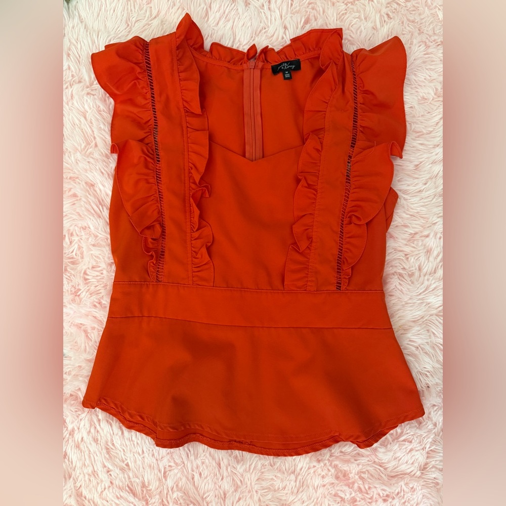 Ruffled Peplum Blouse in Vibrant Orange
